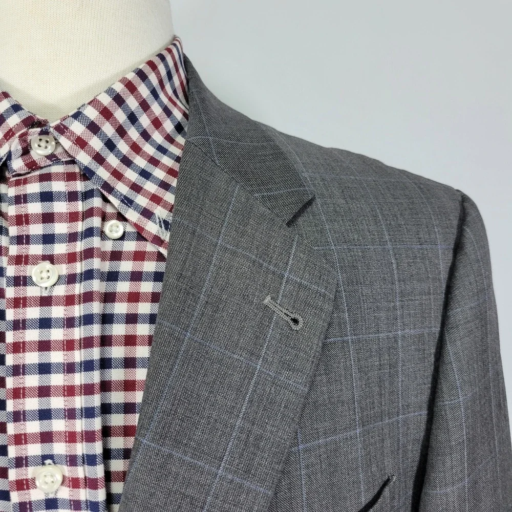 Joseph Abboud Men's Sport Coat Blazer Two Button Gray SHK‎ SKN Plaid Wool 46R